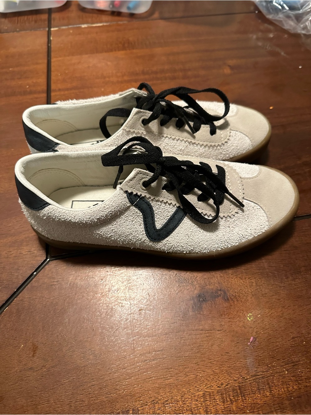 Vans Off-White Suede Sneakers with Black Accents